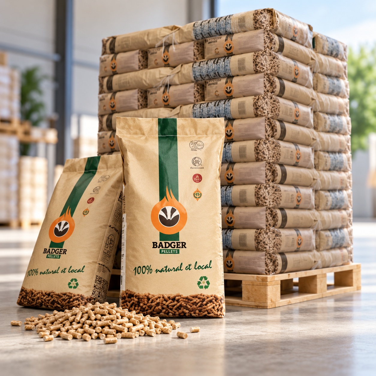 Badger Holzpellets – 65 × 15 kg Palette – 100 % Nadelholz, DINplus