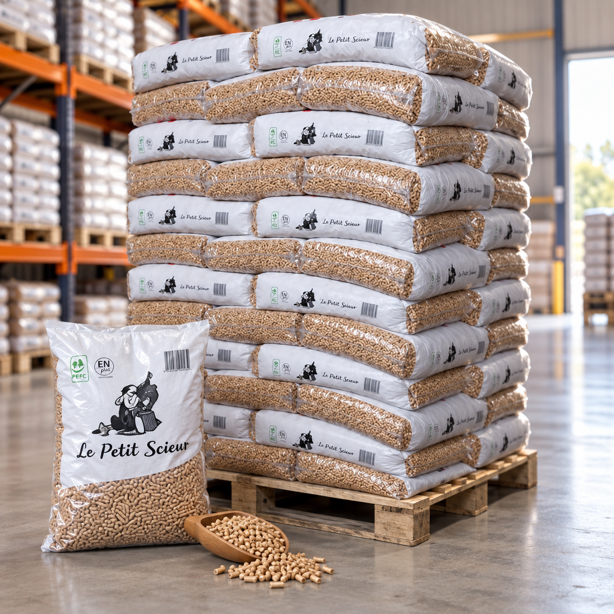 Le Petit Scieur Holzpellets – 65 × 15 kg Palette (975 kg) – 100 % Nadelholz, DINplus & PEFC