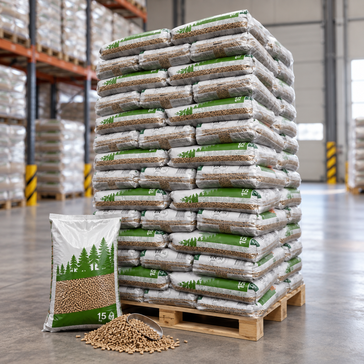 DIN Pellets Holzpellets – 65 × 15 kg Palette – 100 % Nadelholz, DINplus