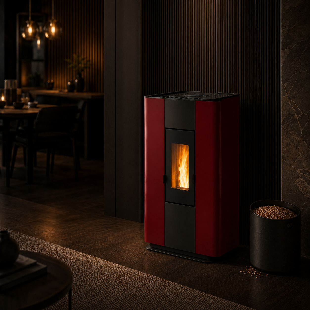 Freepoint Pelletofen Roxy Stand Stahl Bordeaux 7 kW