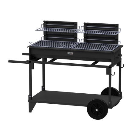 Le Marquier Holzkohlegrill XL mit Doppelbrennkammer mit Wagen