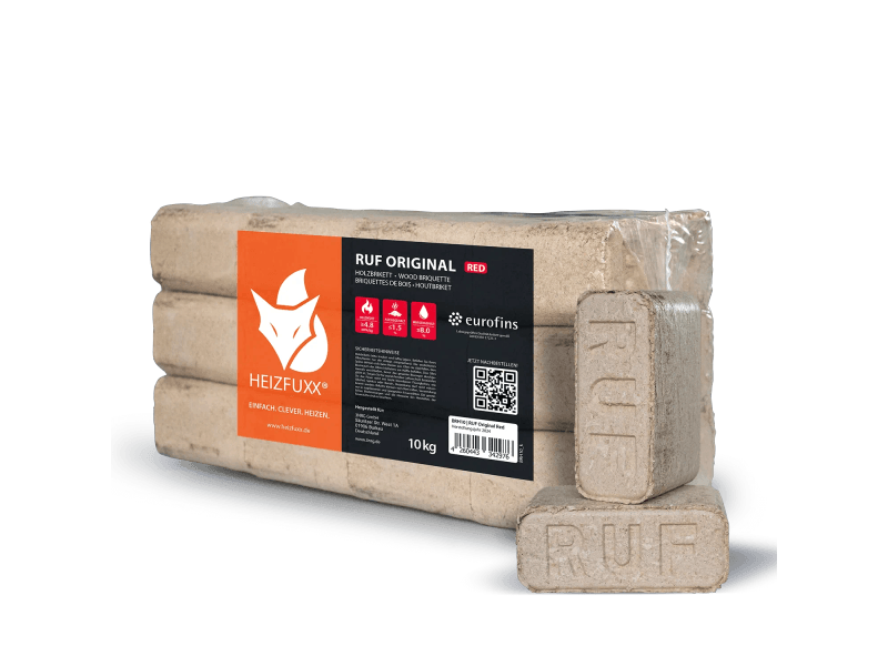 Heizfuxx RUF Original Red Holzbriketts Hartholz 10kg x 96 Gebinde 960kg Palette