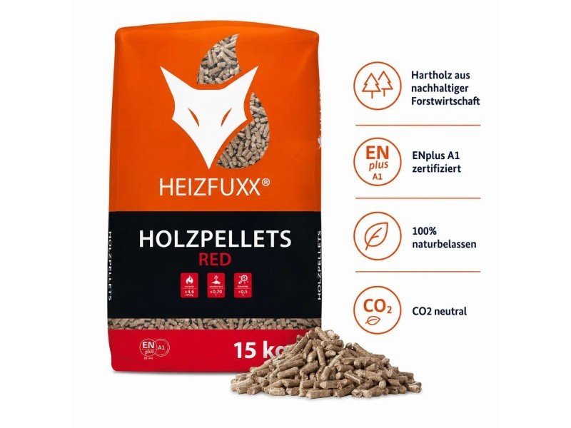 Heizfuxx Red ENplus A1 Holzpellets Hartholz 15kg x 2 Sack 30kg