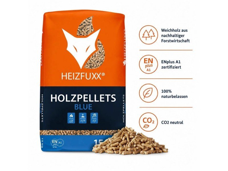 Heizfuxx Blue ENplus A1 Holzpellets Weichholz 15kg x 2 Sack 30kg