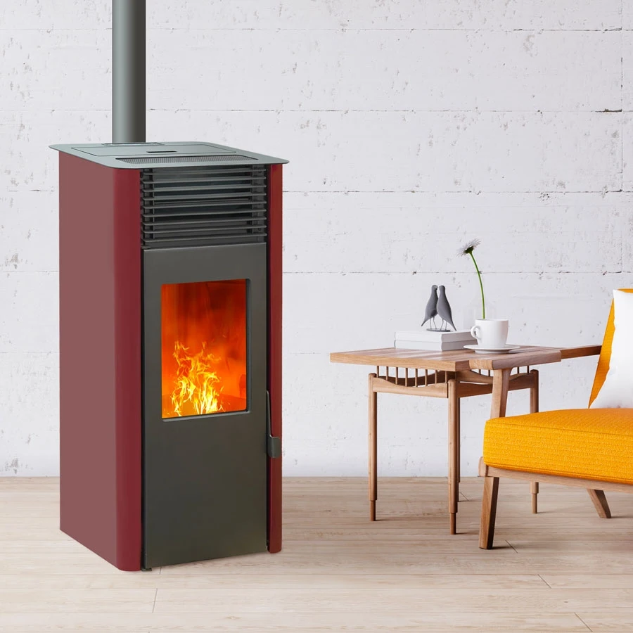 EMAFLAM REVA Pelletofen – 9 kW – Bordeauxrot – WLAN optional