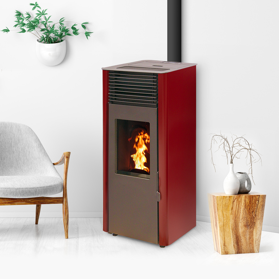 EMAFLAM REVA Pelletofen – 9 kW – Bordeauxrot – WLAN optional